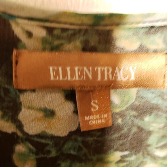 Ellen Tracy Womens Green Floral Sheer Short Sleeve Blouse Small - Picture 5 of 7